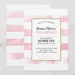 FÊTE D'ANNIVERSAIRE INVITATION or rose aquarelle r