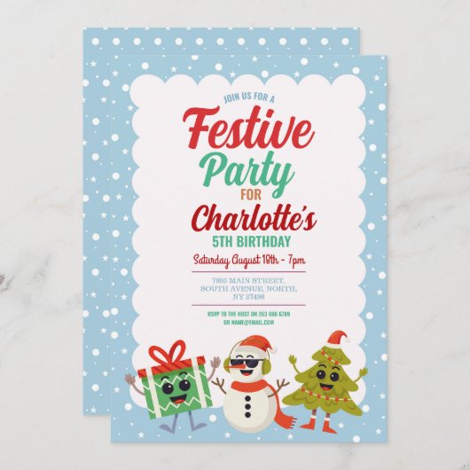 Fête d'anniversaire Invitation Snowman sapin de No (Devant / Derrière)