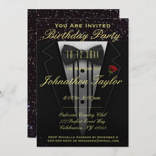 Fête d'anniversaire | Invitation Tuxedo (Devant / Derrière)