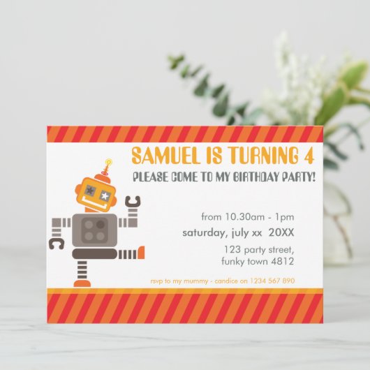 FÊTE D'ANNIVERSAIRE INVITATIONS robot cool dansant (Debout devant)