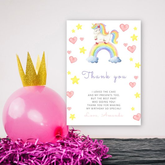 Fête d'anniversaire licorne arc-en-ciel merci