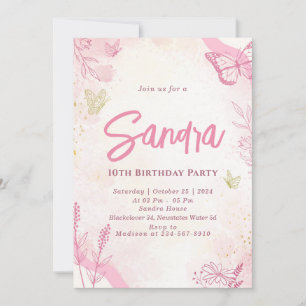 Fête d'anniversaire papillon Invitation modifiable