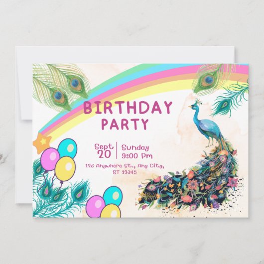 Fête d'anniversaire Peacock Invitation (Devant)