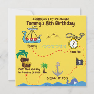 Fête d'anniversaire pirate carte au trésor jaune b