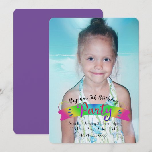 Fête d'anniversaire Rainbow Color Photo Invitation (Devant / Derrière)