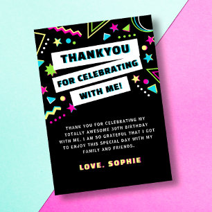 Fête d'anniversaire rétro colorée néon Merci