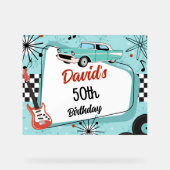 Fête d'anniversaire rouge et bleu rétro des années (Recto)