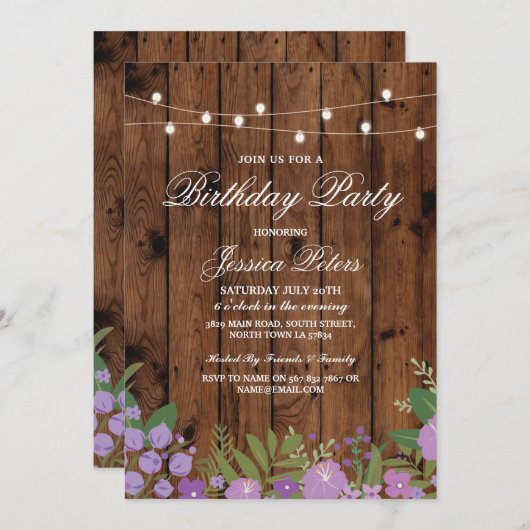 Fête d'anniversaire russe Invitation de bois flora (Devant / Derrière)