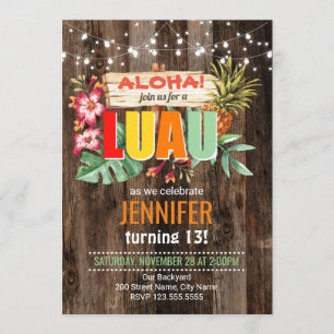Fête d'anniversaire Rustic Aloha Luau Invitation