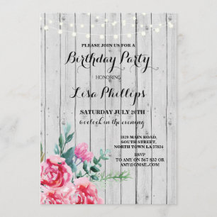 Fête d'anniversaire Rustic Rose Floral Invitation