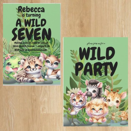 Fête d'anniversaire sauvage Invitations à 2 côtés