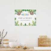 Fête d'anniversaire Sloth Twin en Affiche de bienv (Cuisine)