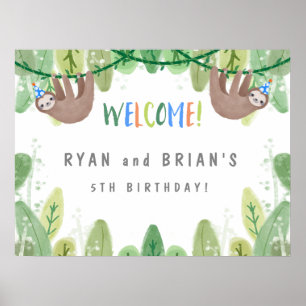 Fête d'anniversaire Sloth Twin en Affiche de bienv
