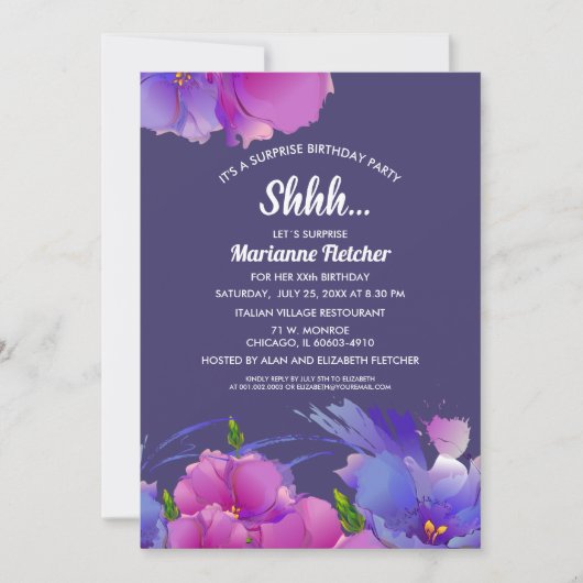 Fête d'anniversaire surprise. Aquarelle Invitation (Devant)