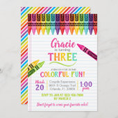 Fête d'Art Colorée Crayon Girl Invitation Annivers (Devant / Derrière)