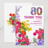 Fête de 80e anniversaire floral plat carte de reme (Devant / Derrière)