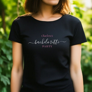 Fête de Bachelorette Élégante T-Shirt Noir