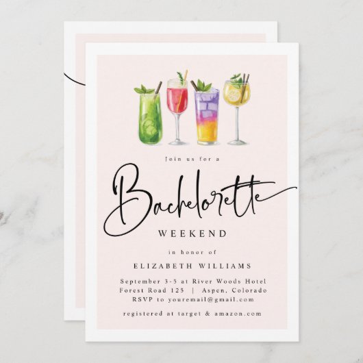 Fête de Bachelorette moderne Invitation du week-en (Devant / Derrière)