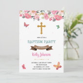 Fête de baptême de papillon rose Invitation (Debout devant)