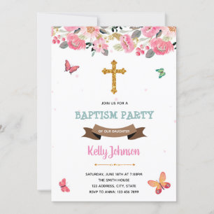 Fête de baptême de papillon rose Invitation