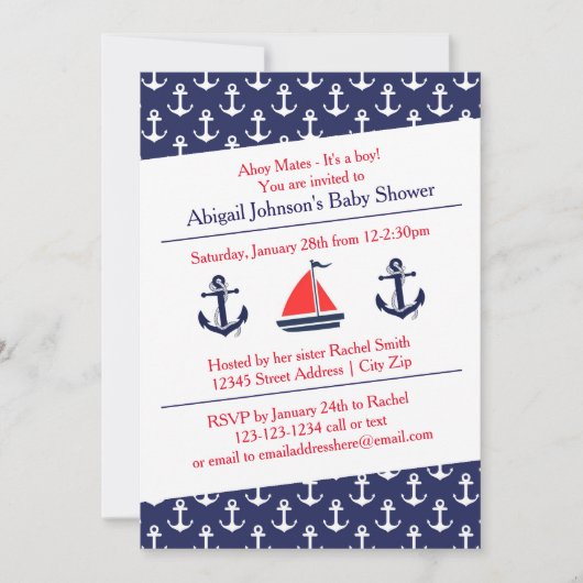Fête de bébé Ahoy Ancres - Invitation (Devant)