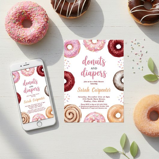 Fête de bébé Donuts et Couches Invitation Pastel