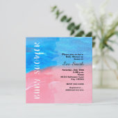 Fête de bébé Invitation aquarelle bleue et rose (Debout devant)