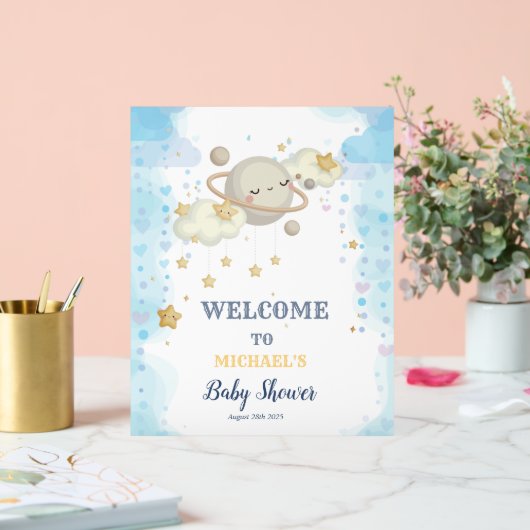 Fête de Bébé Planète Étoiles Nuages Bleus (Mariage)