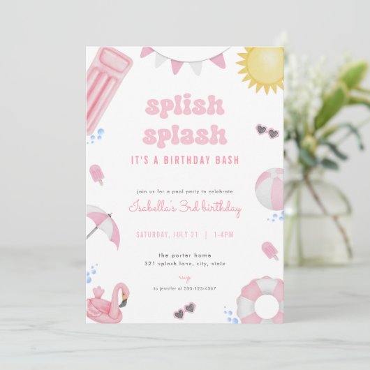 Fête de billard d'été rose Fille Invitation d'anni (Debout devant)