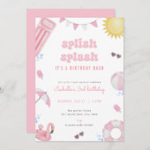 Fête de billard d'été rose Fille Invitation d'anni (Devant / Derrière)