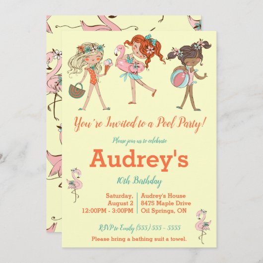 Fête de billard pour filles Invitation de fête d'a (Devant / Derrière)