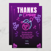 Fête de Bowling de lueur Carte de remerciements d' (Devant / Derrière)