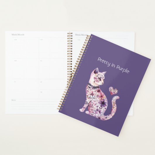 Fête de chat cœur floral rose violet (Devant avec enveloppe)