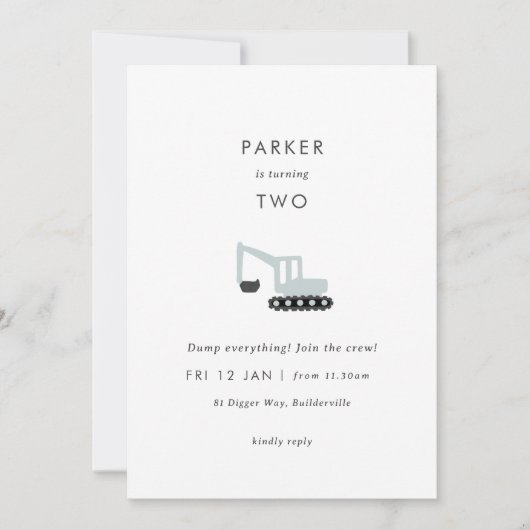 Fête de construction Digger minimal Invitation d'a (Devant)