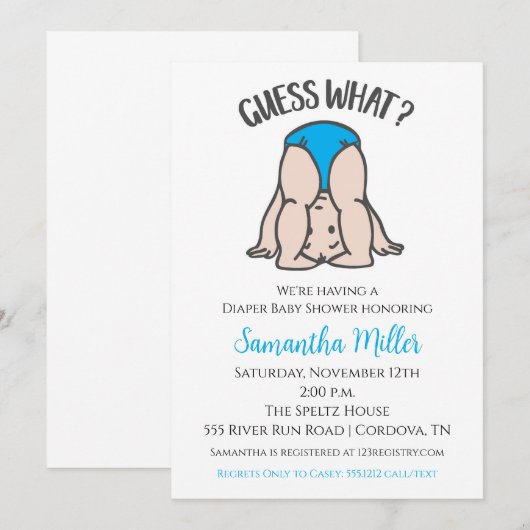 Fête de couches bébé garçon douche Invitation (Devant / Derrière)