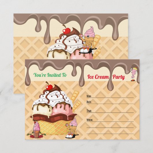 Fête de crème glacée Crème glacée Cone invitation  (Devant / Derrière)