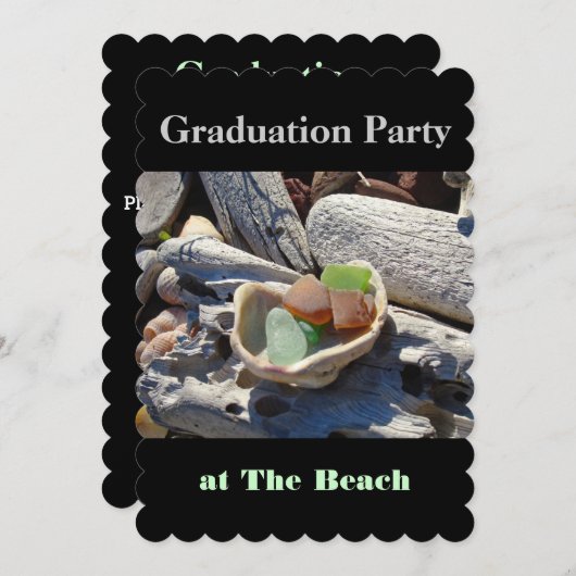 Fête de graduation à la plage Invitations Noir (Devant / Derrière)