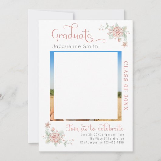 Fête de graduation Florale moderne Invitation phot (Devant)