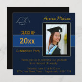 Fête de graduation Photo bleu Invitation (Devant / Derrière)