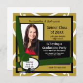 Fête de graduation Photo Invitation Casquette vert (Devant / Derrière)