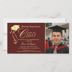 Fête de graduation Photo Invitation Garnet & Or
