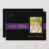 Fête de graduation Photo violet Invitation (Devant / Derrière)