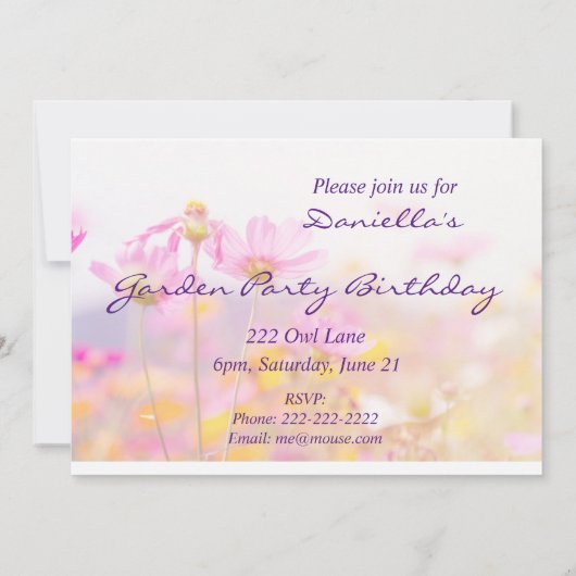Fête de jardin Fleur Invitation d'anniversaire (Dos)