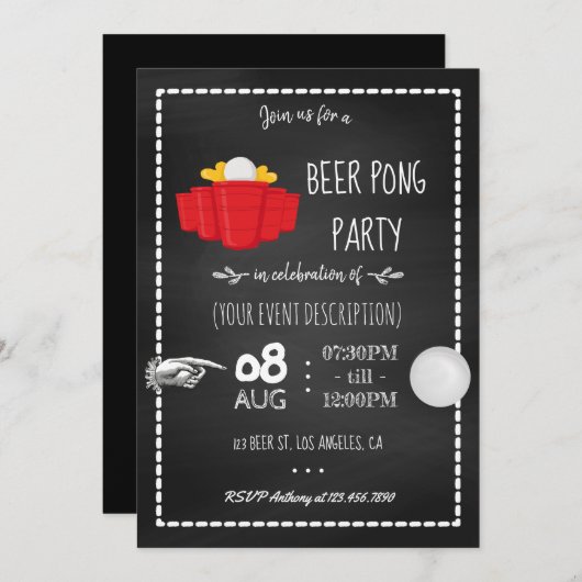Fête de la bière Pong Invitation du tableau de bor (Devant / Derrière)