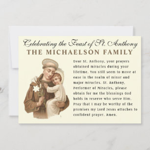 Fête de la carte de prière catholique St. Anthony