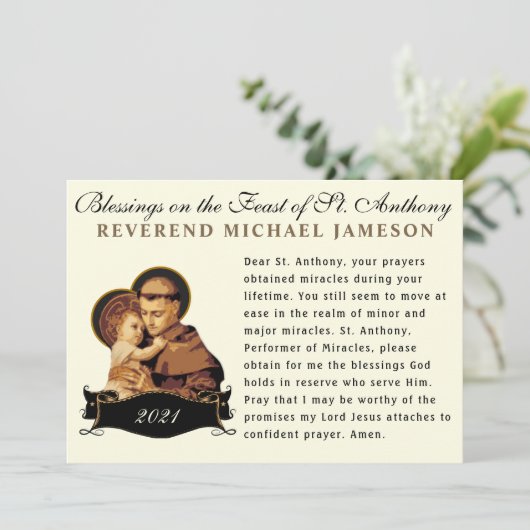 Fête de la carte de prière catholique St. Anthony  (Debout devant)