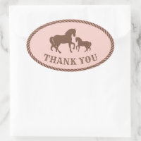 Fête de la cowgirl | Cheval | Sticker ovale Merci