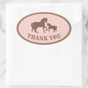 Fête de la cowgirl   Cheval   Sticker ovale Merci