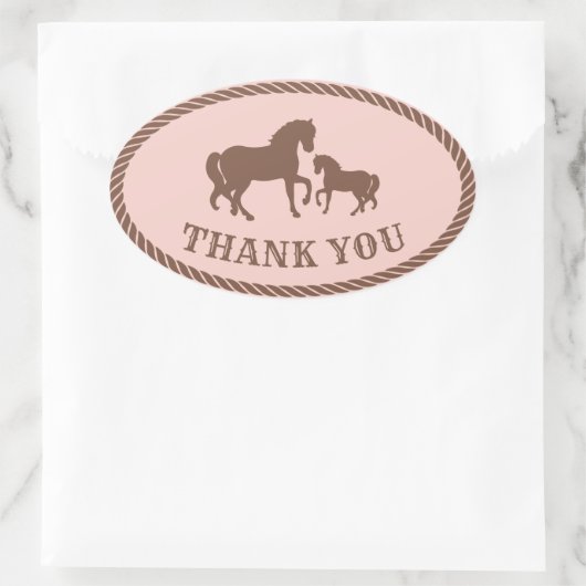 Fête de la cowgirl | Cheval | Sticker ovale Merci (Sac)