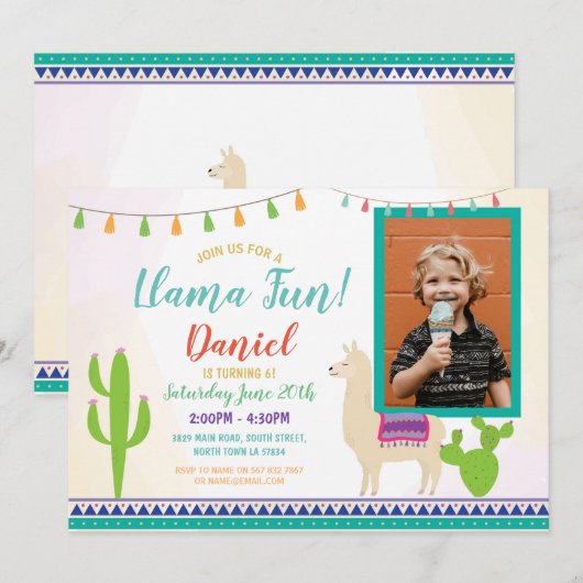 Fête de la Llama Photo Cactus Party Invitation (Devant / Derrière)